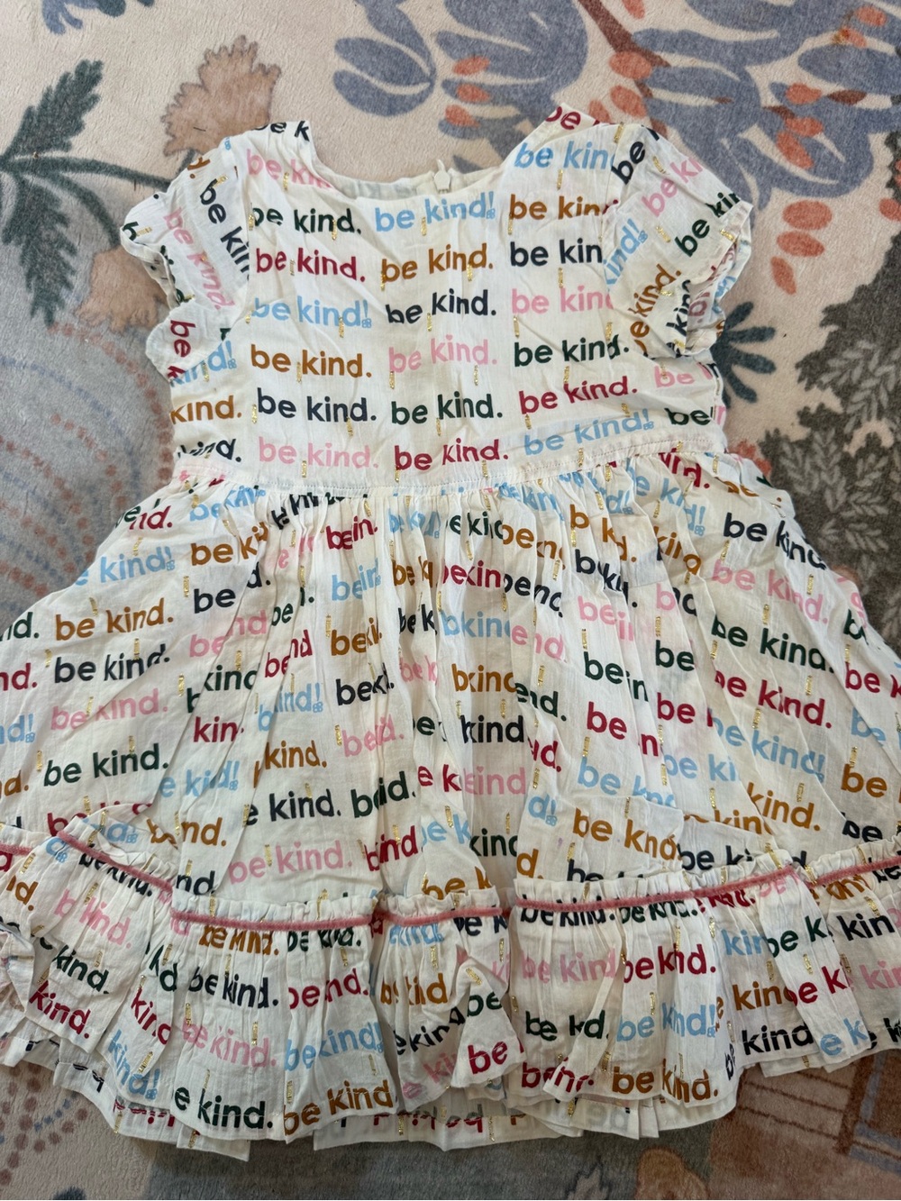 Pink Chicken White Dress with Multicolor "be kind" Print